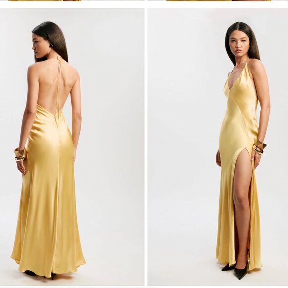 BEST Bardot Yve Halter Maxi Dress US2/XSmall Tuscan Yellow Cocktail - Picture 2 of 8